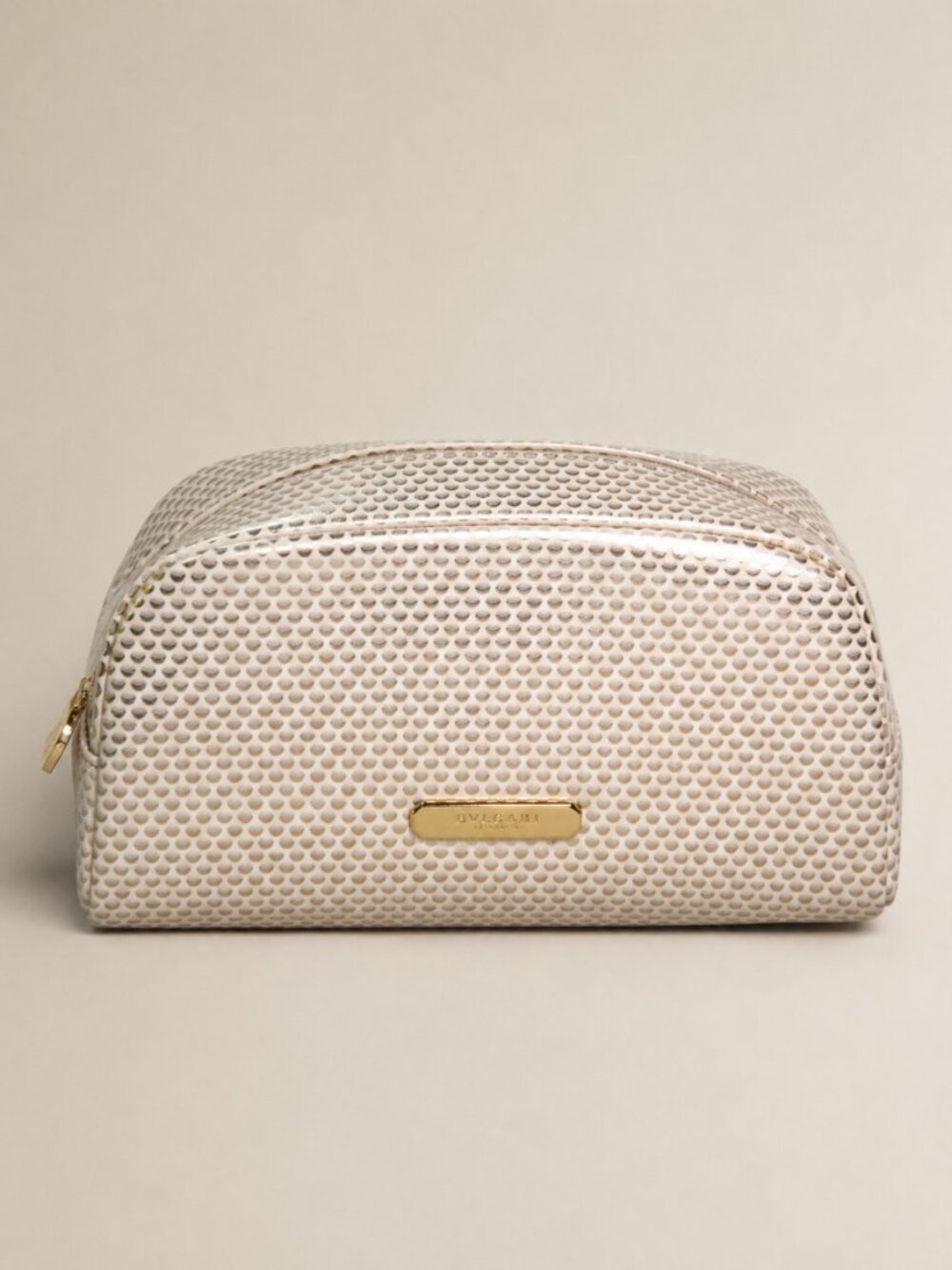 Bvlgari Parfums Metallic Honeycomb Cosmetic Bag Gold Tone Vanity Case New